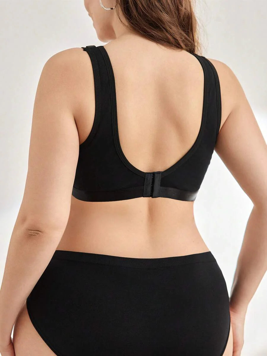 Maternity Plus Size Wireless Nursing Bra - Full Cup, Removable Straps, Navy Blue