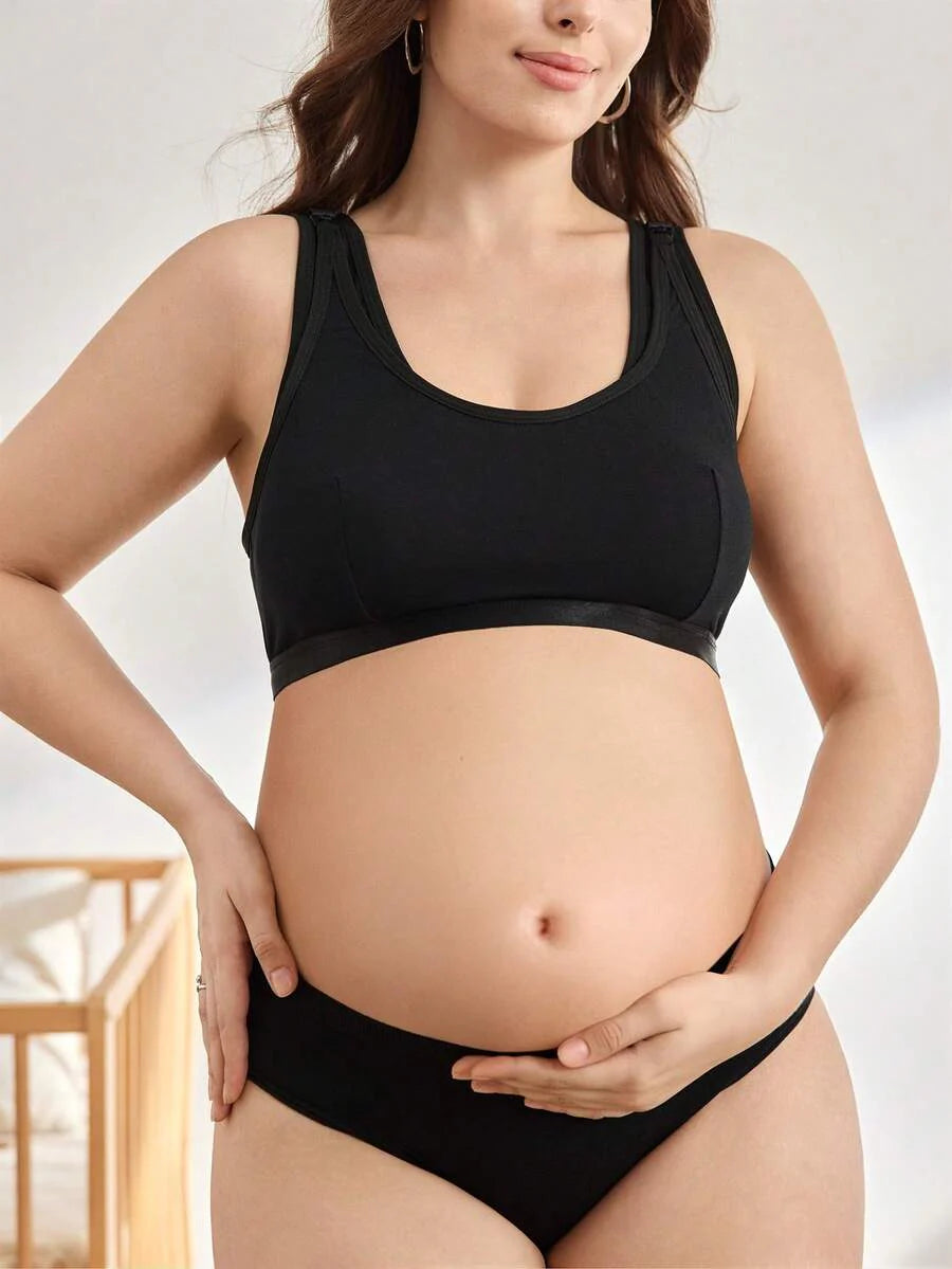Maternity Plus Size Wireless Nursing Bra - Full Cup, Removable Straps, Navy Blue