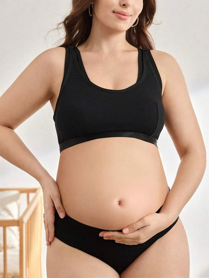 Maternity Plus Size Wireless Nursing Bra - Full Cup, Removable Straps, Navy Blue