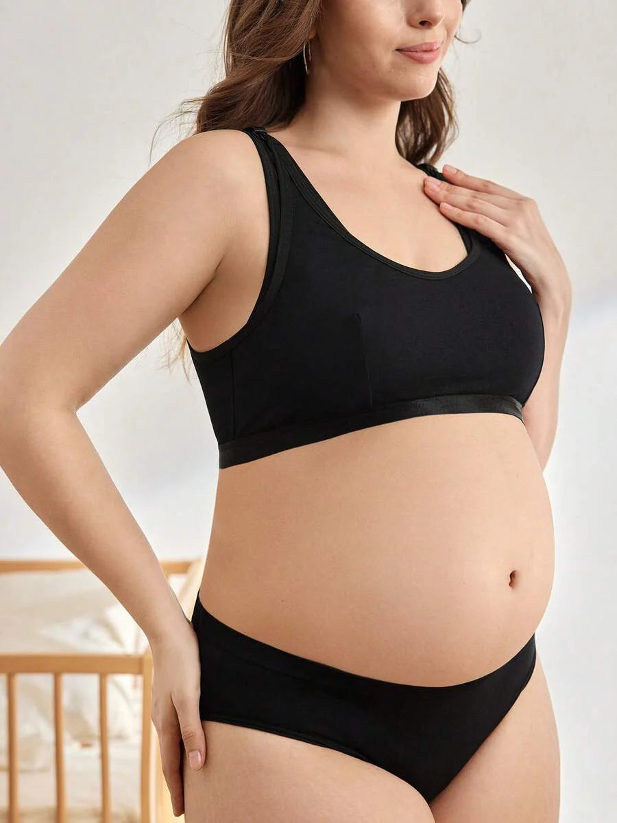 Maternity Plus Size Wireless Nursing Bra - Full Cup, Removable Straps, Navy Blue