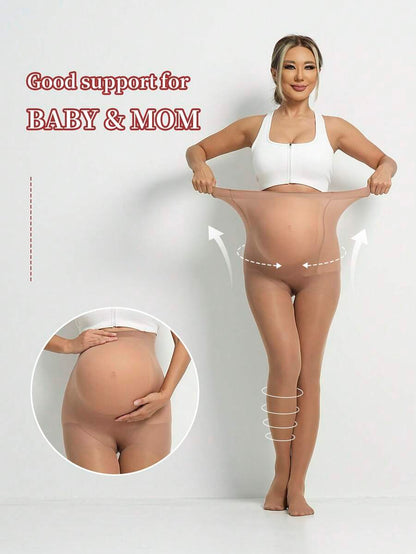 Maternity 80D Semi-Sheer Nylon Pantyhose - High Elasticity Solid Color Soft Pregnancy Leggings for Wedding & Special Occasions