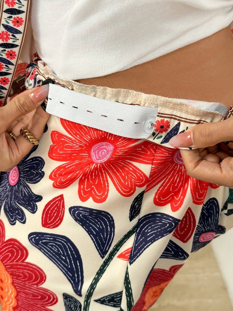 Maternity Floral Print Kimono Cardigan and Adjustable Shorts 2 Piece Set Boho Long Sleeve Summer Beach Vacation Maternity Outfit