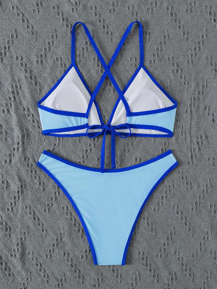 Swim Vcay Summer Beach Women Vacation Color-Block Halter Strap Bikini Set With Separated Bikini Set