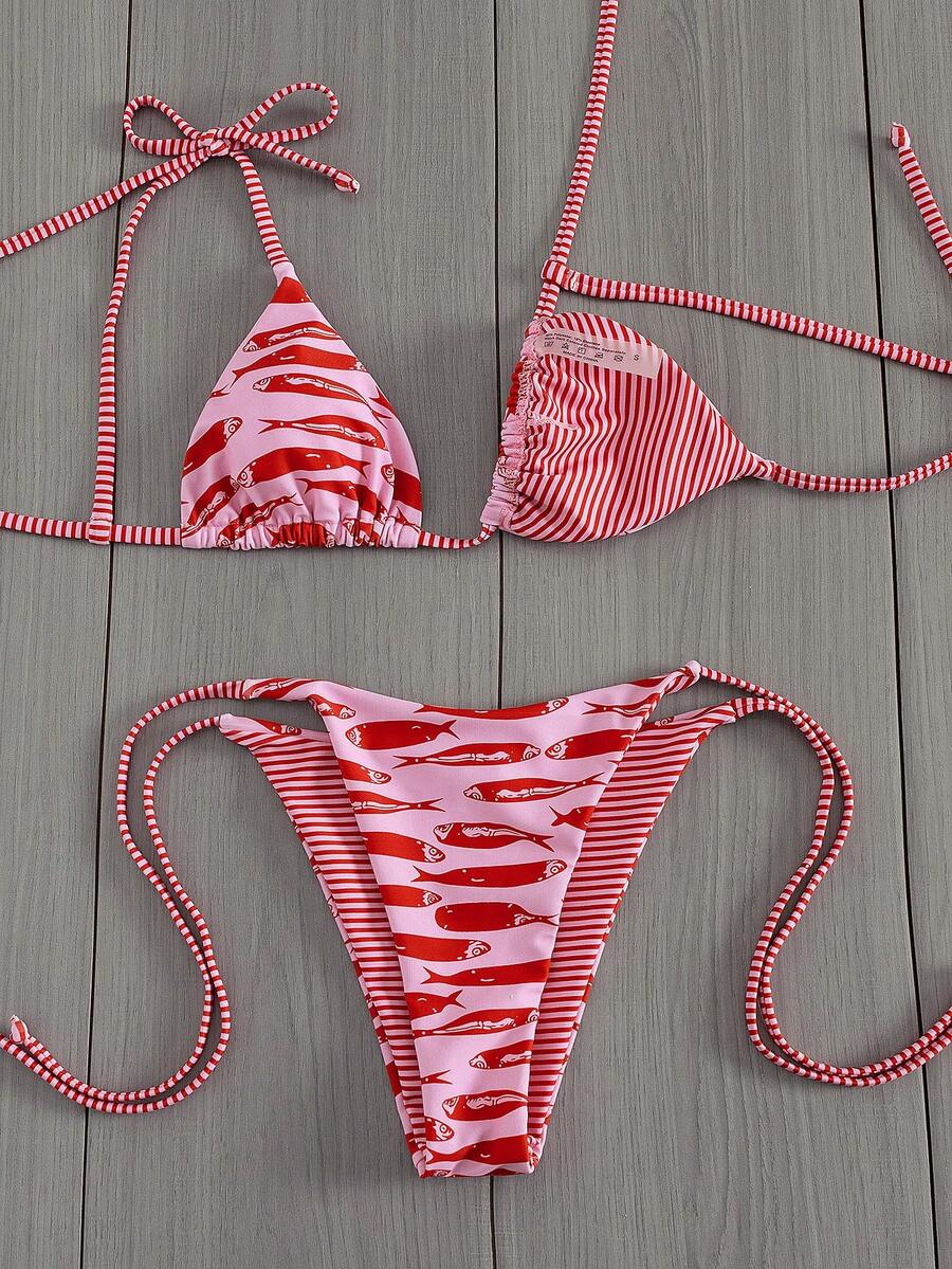 Womens Fashionable Sweet Shoulder Tie Side Bow Bikini Swimwear Removable Padded Two Piece Swimsuit Set