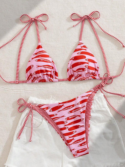 Womens Fashionable Sweet Shoulder Tie Side Bow Bikini Swimwear Removable Padded Two Piece Swimsuit Set