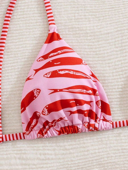 Womens Fashionable Sweet Shoulder Tie Side Bow Bikini Swimwear Removable Padded Two Piece Swimsuit Set
