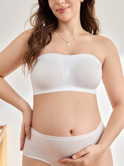 Maternity Bandeau Nursing Bra - Seamless Strapless High Elasticity Ruched Minimalist, Skin Tone