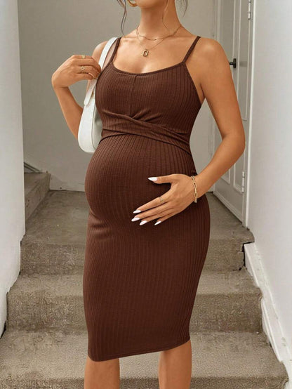 Maternity Cami Mini Dress - Sleeveless Spaghetti Strap Slim Fit Summer Beach Dress with Matching Arm Sleeves