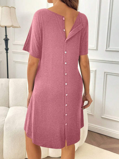 Slowluna Black V-Neck Short Sleeve Lounge Top - Loose Fit High Stretch Knitted Tunic - Comfortable Summer Pajama and Hospital Wear