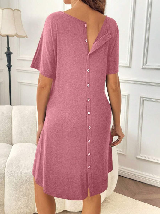 Slowluna Black V-Neck Short Sleeve Lounge Top - Loose Fit High Stretch Knitted Tunic - Comfortable Summer Pajama and Hospital Wear
