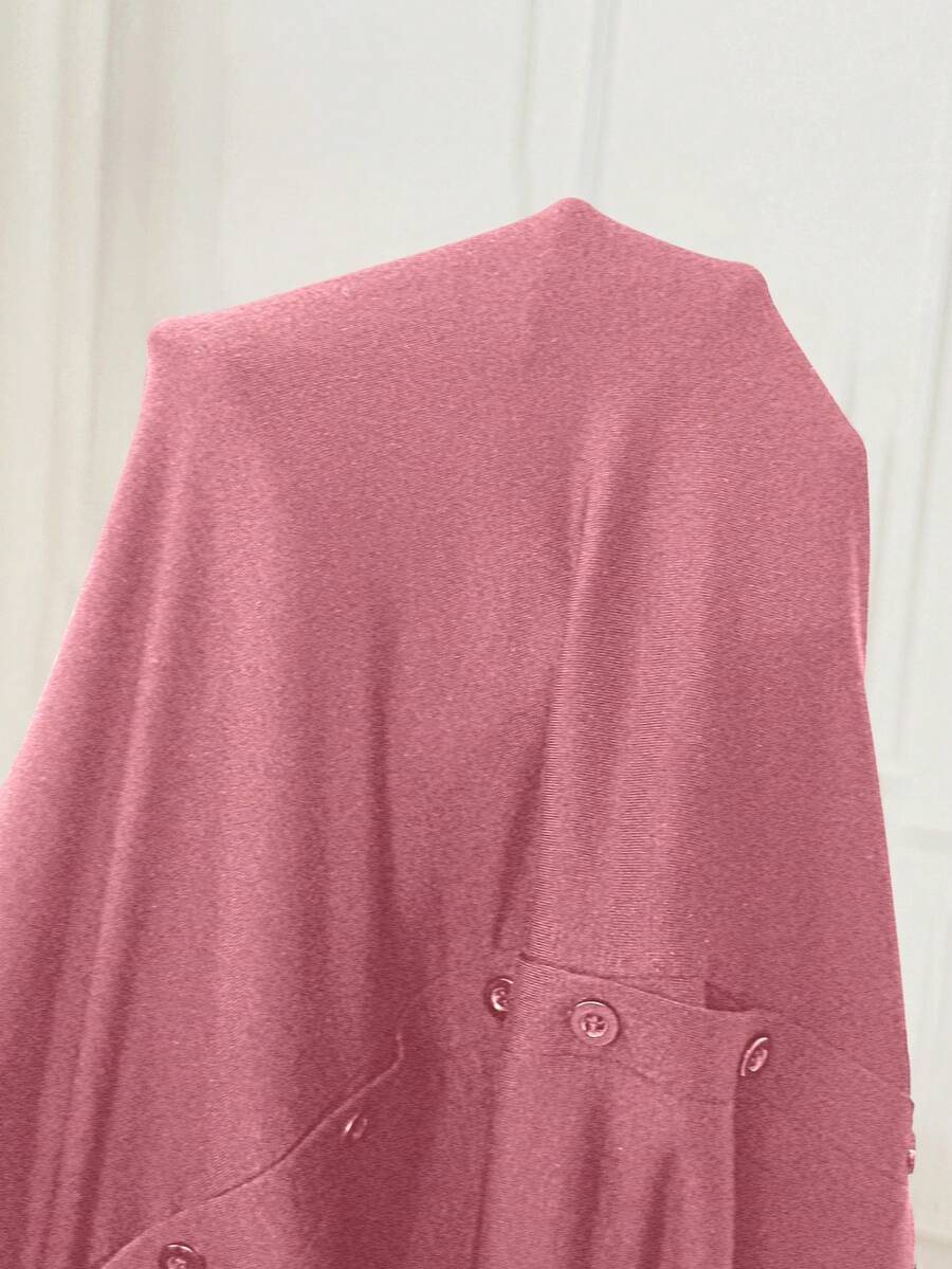Red V-Neck Button Front Maternity Nightgown - High Stretch Loose Fit Labor and Delivery Gown - Long Half Sleeve Hospital Sleepwear