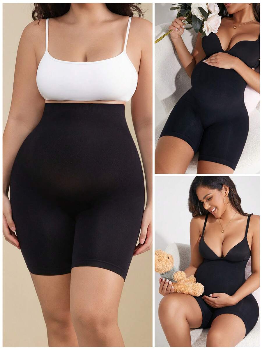 Maternity Belly Support Knee-Length Shorts, High Rise Elastic Black Shaping Briefs, Comfortable Daily Supportive Seamless Underwear