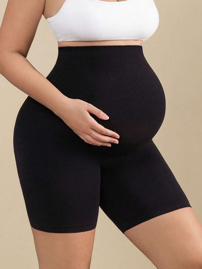 Maternity Belly Support Knee-Length Shorts, High Rise Elastic Black Shaping Briefs, Comfortable Daily Supportive Seamless Underwear