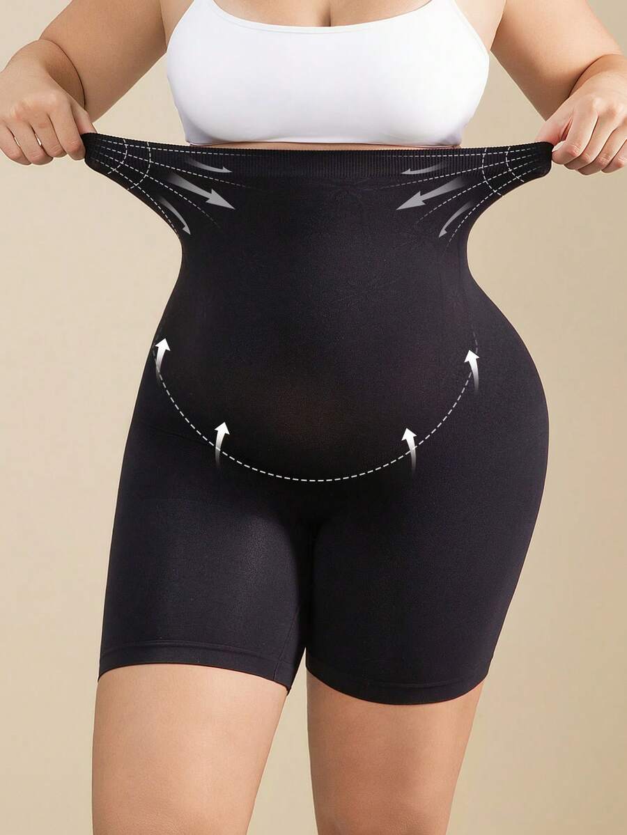 Maternity Belly Support Knee-Length Shorts, High Rise Elastic Black Shaping Briefs, Comfortable Daily Supportive Seamless Underwear