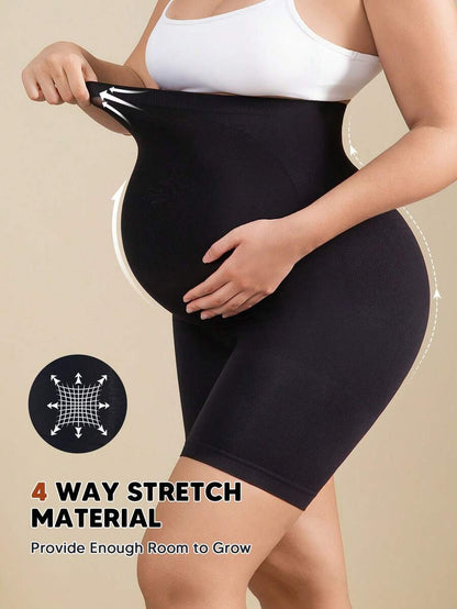 Maternity Belly Support Knee-Length Shorts, High Rise Elastic Black Shaping Briefs, Comfortable Daily Supportive Seamless Underwear