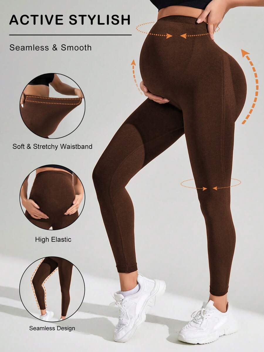 Navy Blue High Waisted Maternity Yoga Leggings - High Stretch Skinny Fit Activewear - Seamless Comfort Daily Wear Pregnancy Tights