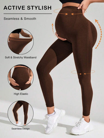Navy Blue High Waisted Maternity Yoga Leggings - High Stretch Skinny Fit Activewear - Seamless Comfort Daily Wear Pregnancy Tights