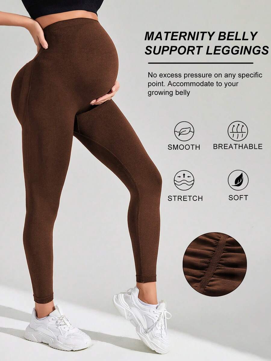 Navy Blue High Waisted Maternity Yoga Leggings - High Stretch Skinny Fit Activewear - Seamless Comfort Daily Wear Pregnancy Tights