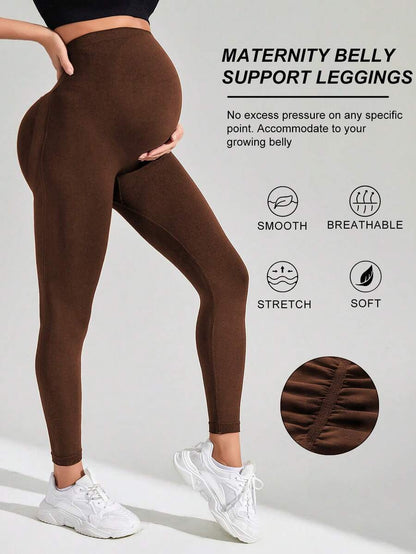 Navy Blue High Waisted Maternity Yoga Leggings - High Stretch Skinny Fit Activewear - Seamless Comfort Daily Wear Pregnancy Tights
