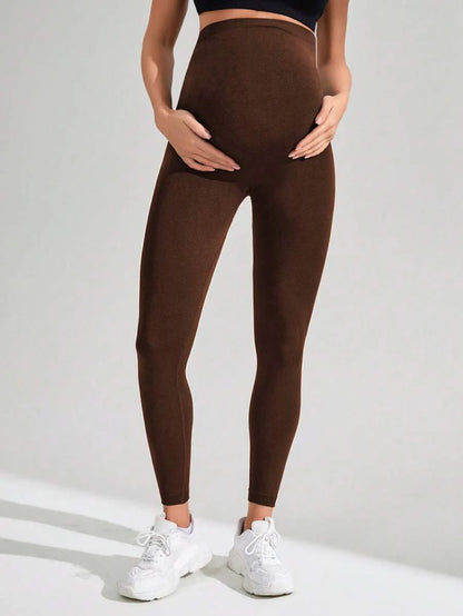 Navy Blue High Waisted Maternity Yoga Leggings - High Stretch Skinny Fit Activewear - Seamless Comfort Daily Wear Pregnancy Tights