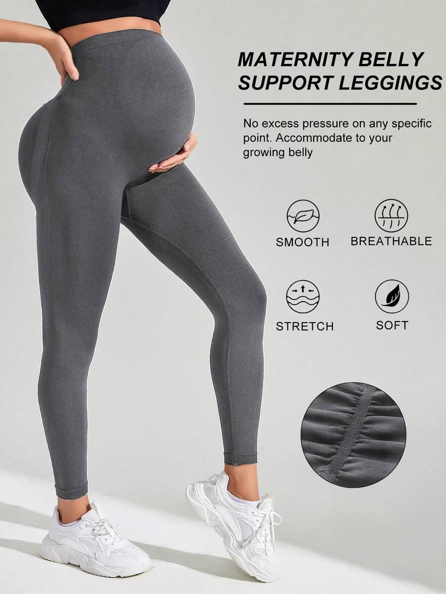 Navy Blue High Waisted Maternity Yoga Leggings - High Stretch Skinny Fit Activewear - Seamless Comfort Daily Wear Pregnancy Tights