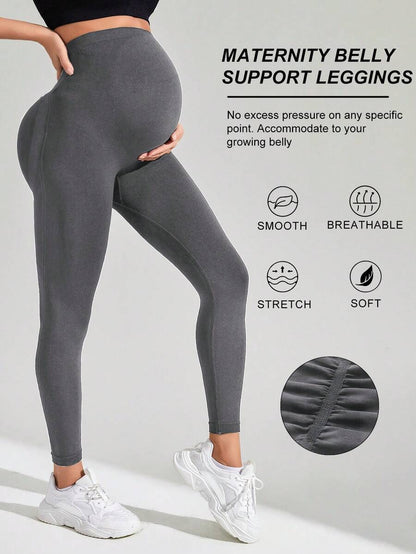 Navy Blue High Waisted Maternity Yoga Leggings - High Stretch Skinny Fit Activewear - Seamless Comfort Daily Wear Pregnancy Tights