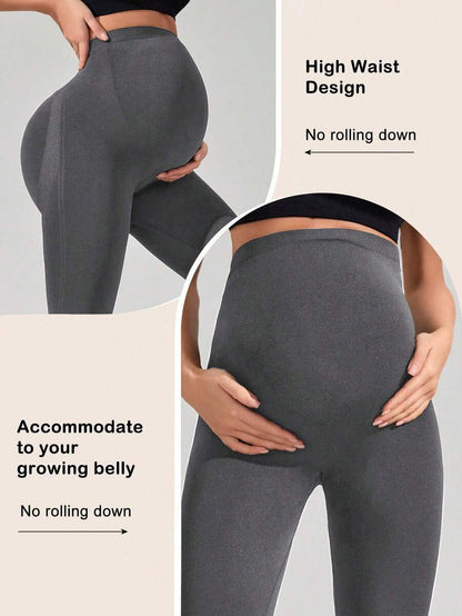 Navy Blue High Waisted Maternity Yoga Leggings - High Stretch Skinny Fit Activewear - Seamless Comfort Daily Wear Pregnancy Tights