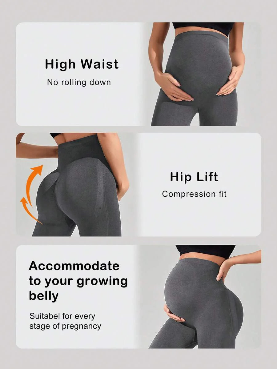 Navy Blue High Waisted Maternity Yoga Leggings - High Stretch Skinny Fit Activewear - Seamless Comfort Daily Wear Pregnancy Tights