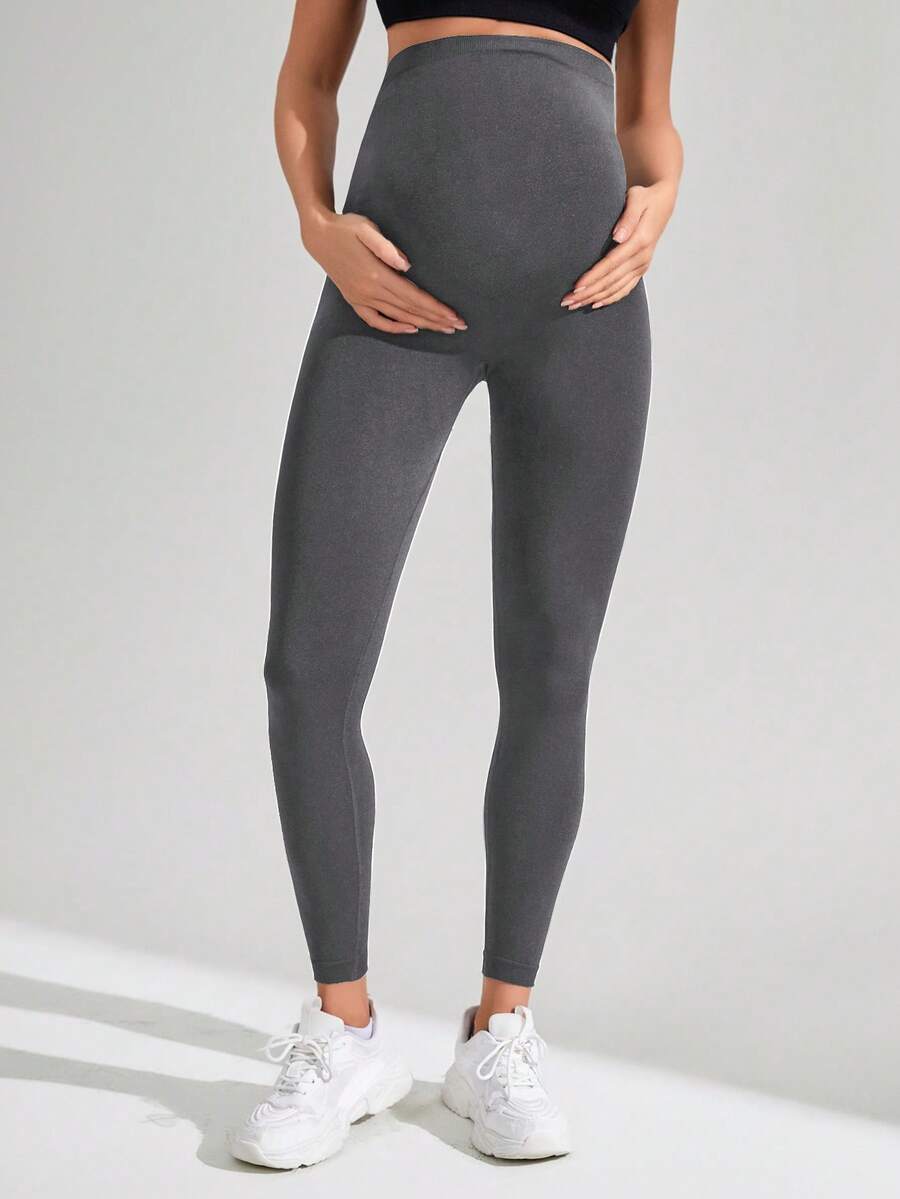 Navy Blue High Waisted Maternity Yoga Leggings - High Stretch Skinny Fit Activewear - Seamless Comfort Daily Wear Pregnancy Tights