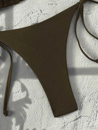 Swim Vcay Women's Solid Color Halter Tie Backless Sexy Thong Bikini Set Bikini Triangle Lemon Bikini Yellow Bathing Suits Light Yellow Bikini String Bikini Set