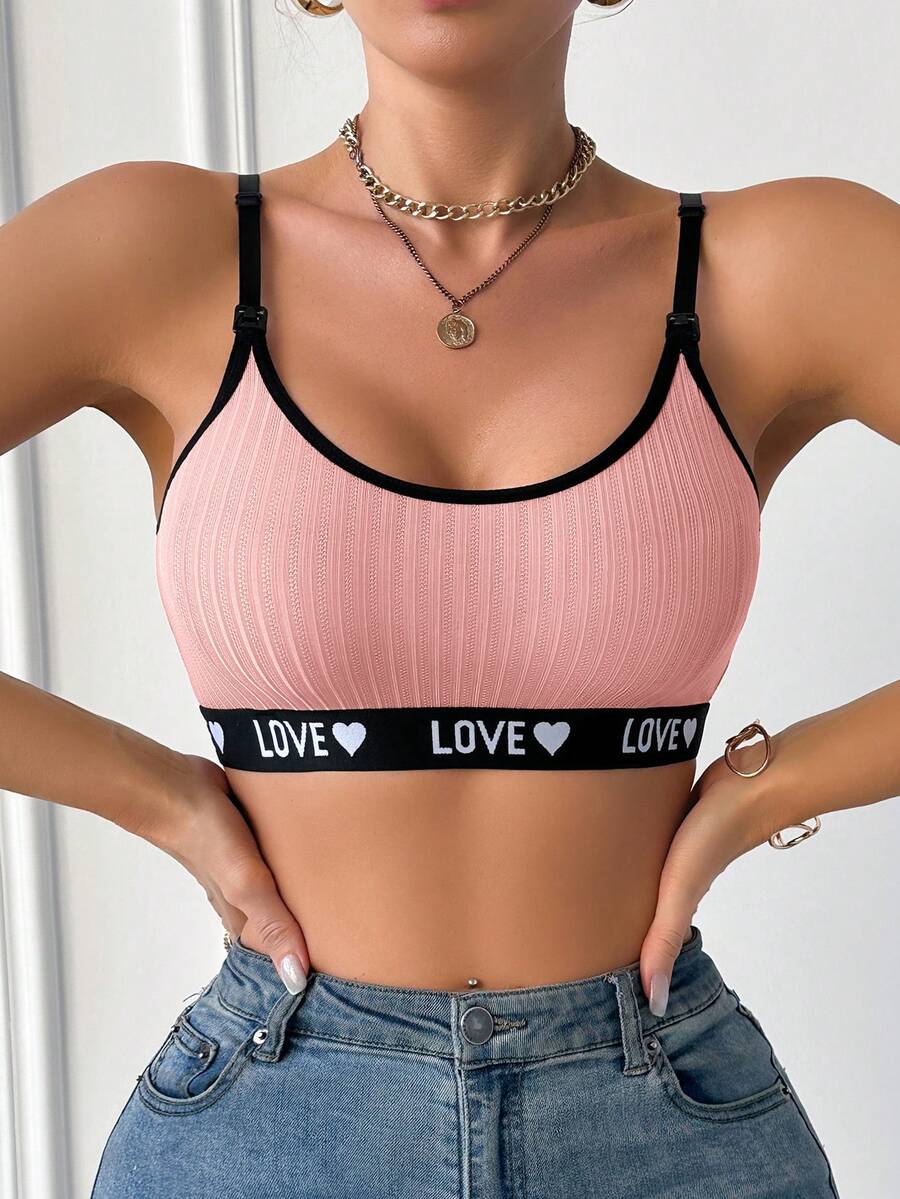 Maternity Letter Heart Print Nursing Underwear Women Casual Comfortable Breastfeeding Lingerie Sleepwear