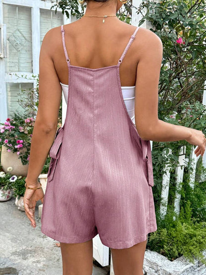 Apricot Spaghetti Strap Maternity Jumpsuit - Casual Sleeveless Knot Front Loose Fit Short Summer Vacation Romper