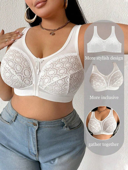Women's Plus Size Sheer Mesh Splice Wireless Bra - Comfortable Breathable Bralette
