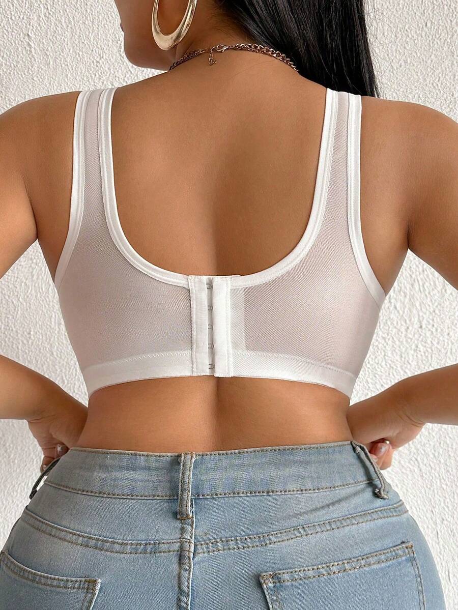 Women's Plus Size Sheer Mesh Splice Wireless Bra - Comfortable Breathable Bralette