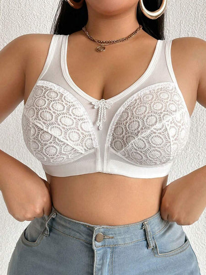 Women's Plus Size Sheer Mesh Splice Wireless Bra - Comfortable Breathable Bralette