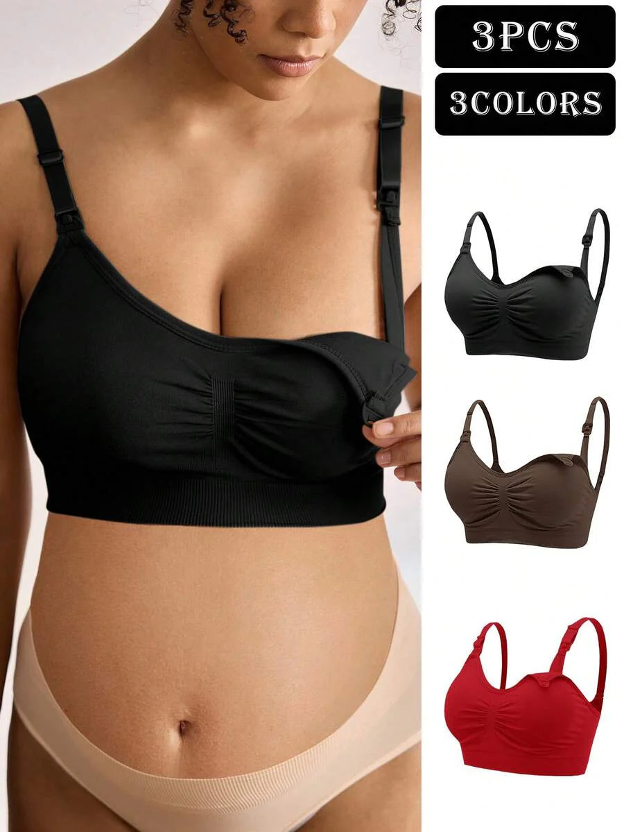 3-Pack Maternity Ruched Nursing Bra Set Women Comfortable Breastfeeding Support Bra Postpartum Lingerie