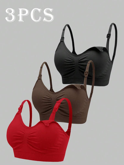 3-Pack Maternity Ruched Nursing Bra Set Women Comfortable Breastfeeding Support Bra Postpartum Lingerie