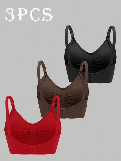 3-Pack Maternity Ruched Nursing Bra Set Women Comfortable Breastfeeding Support Bra Postpartum Lingerie
