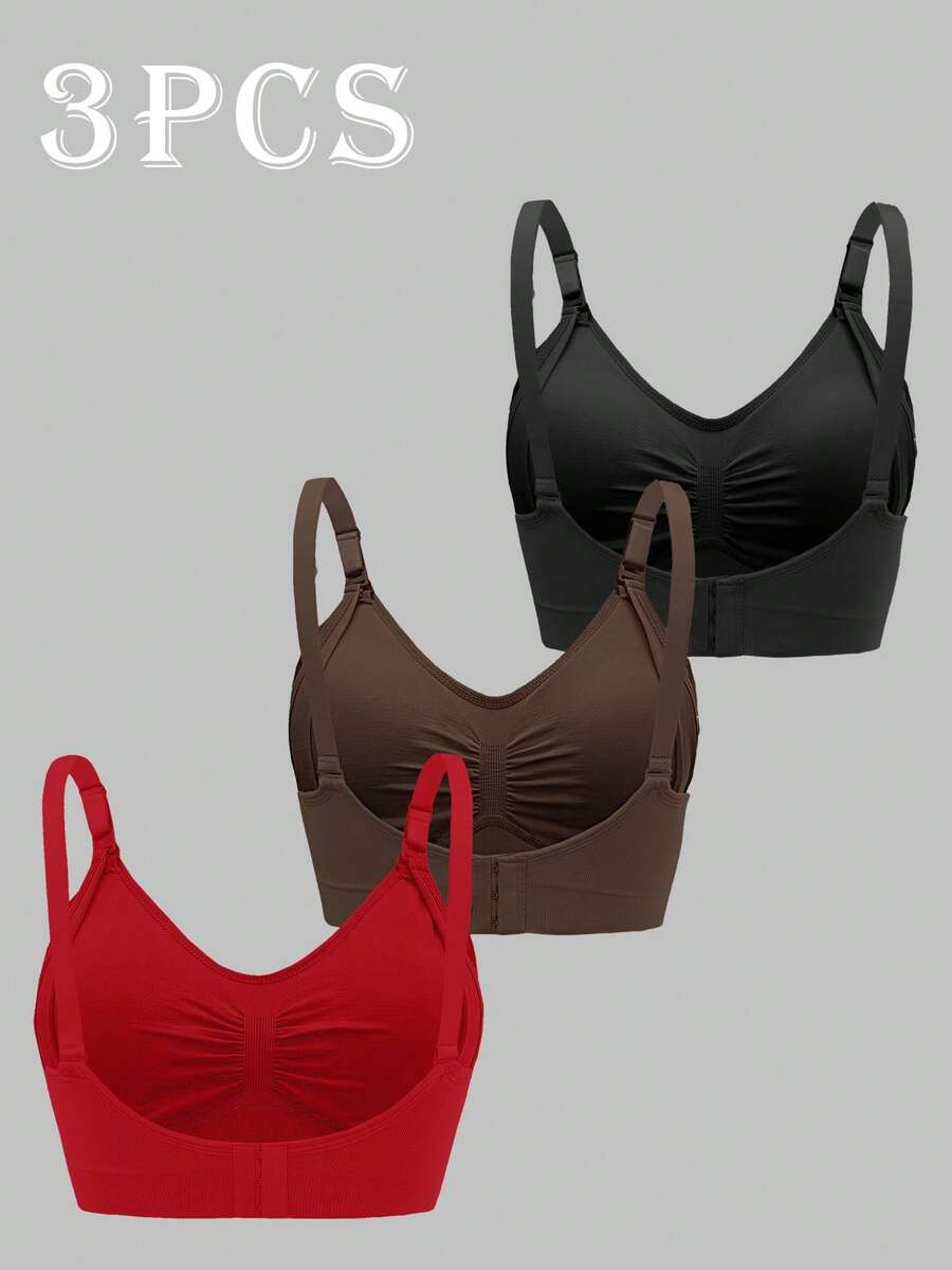3PCS Maternity Nursing Bras Set Women Simple Solid Color Comfortable Breastfeeding Bra Set