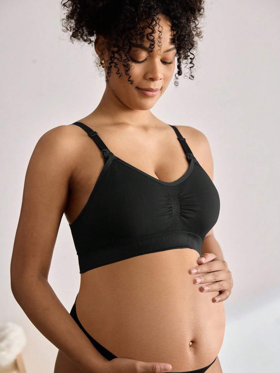 3PCS Maternity Nursing Bras Set Women Simple Solid Color Comfortable Breastfeeding Bra Set
