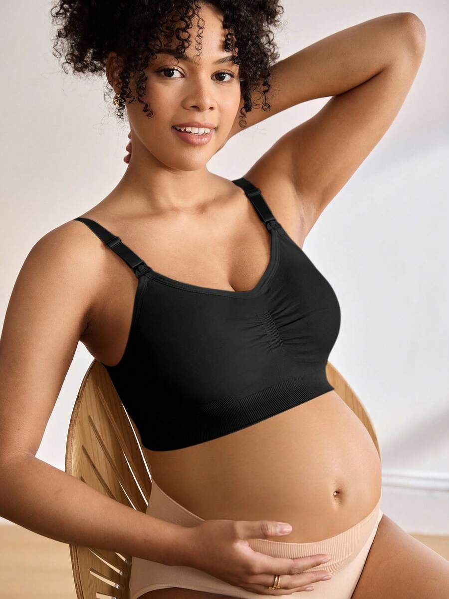 3PCS Maternity Nursing Bras Set Women Simple Solid Color Comfortable Breastfeeding Bra Set