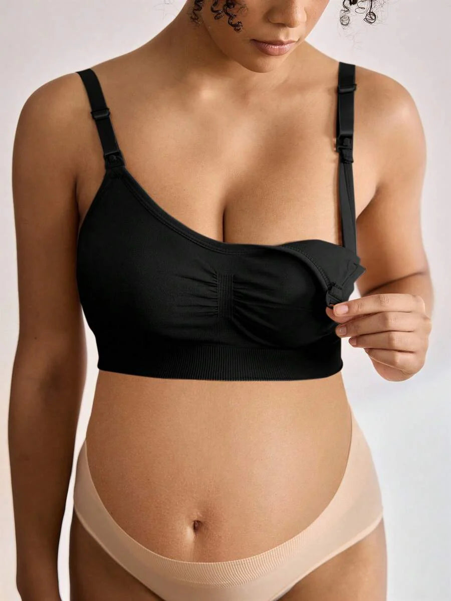 3PCS Maternity Nursing Bras Set Women Simple Solid Color Comfortable Breastfeeding Bra Set