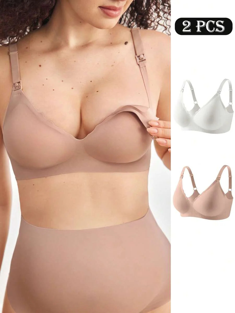 Maternity Nursing Bra 2 Pack - Seamless Solid Color Wireless Breastfeeding, Pregnancy Postpartum