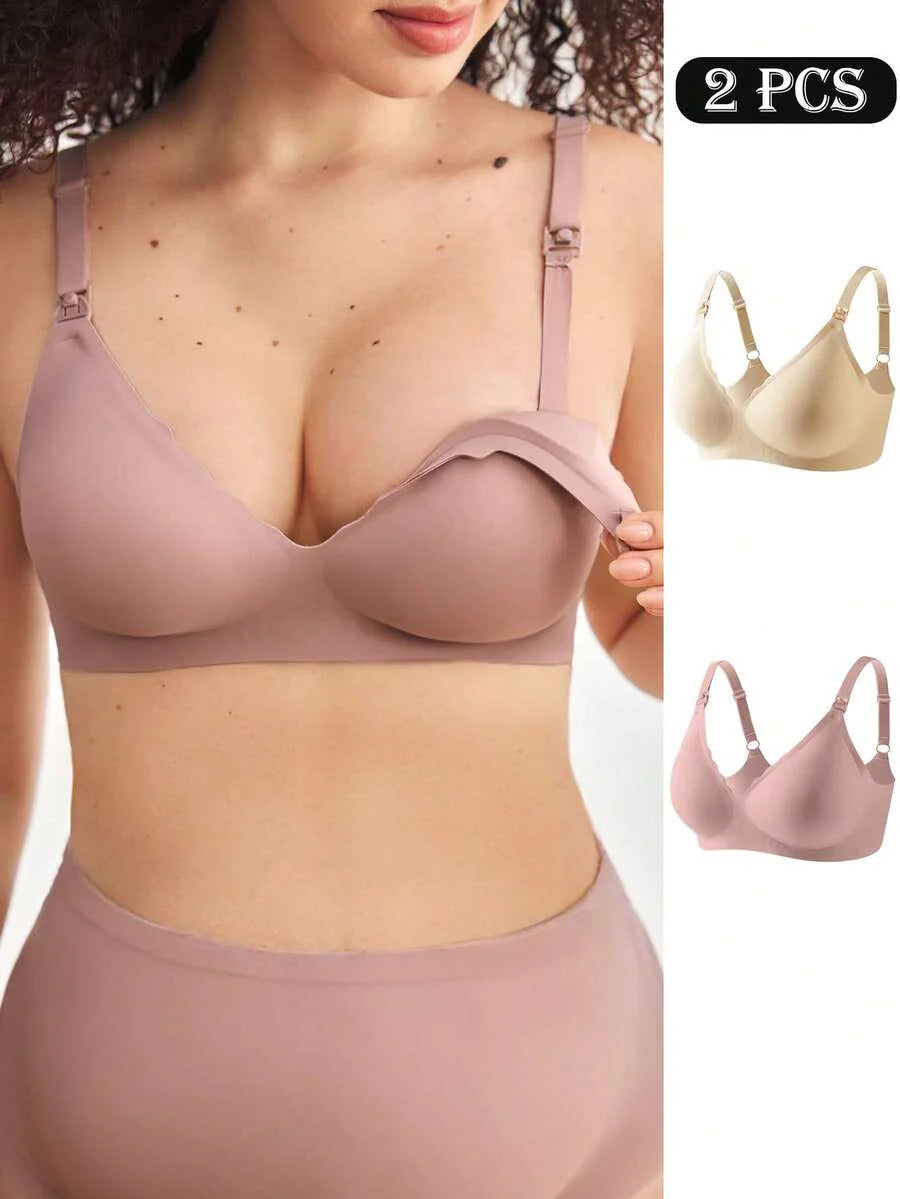 Maternity Nursing Bra 2 Pack - Seamless Solid Color Wireless Breastfeeding, Pregnancy Postpartum
