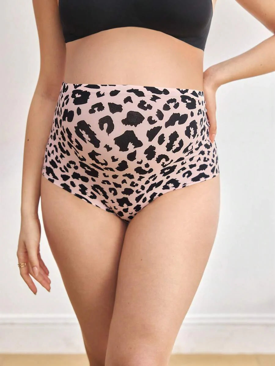 Maternity Panties 3 Pack - High Waist Seamless Leopard Print Soft Stretch, Pregnancy