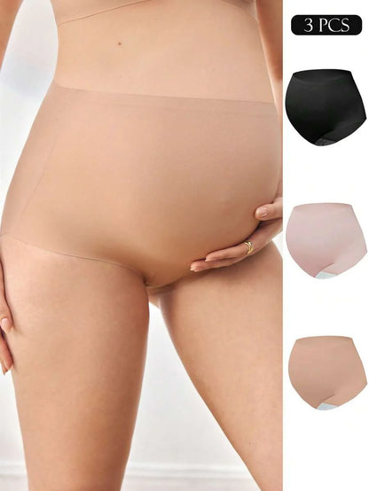 Maternity Panties 3 Pack - High Waist Multi-Color Knitted Thin Breathable Soft Stretch, Daily Wear