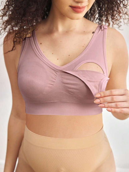 Seamless Maternity and Nursing Bra Wireless Black High Rise Backless Knitted Comfort Nursing Bralette for Daily Wear
