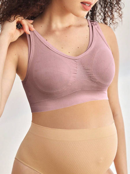 Seamless Maternity and Nursing Bra Wireless Black High Rise Backless Knitted Comfort Nursing Bralette for Daily Wear