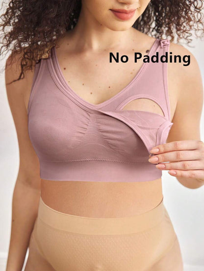 Seamless Maternity and Nursing Bra Wireless Black High Rise Backless Knitted Comfort Nursing Bralette for Daily Wear