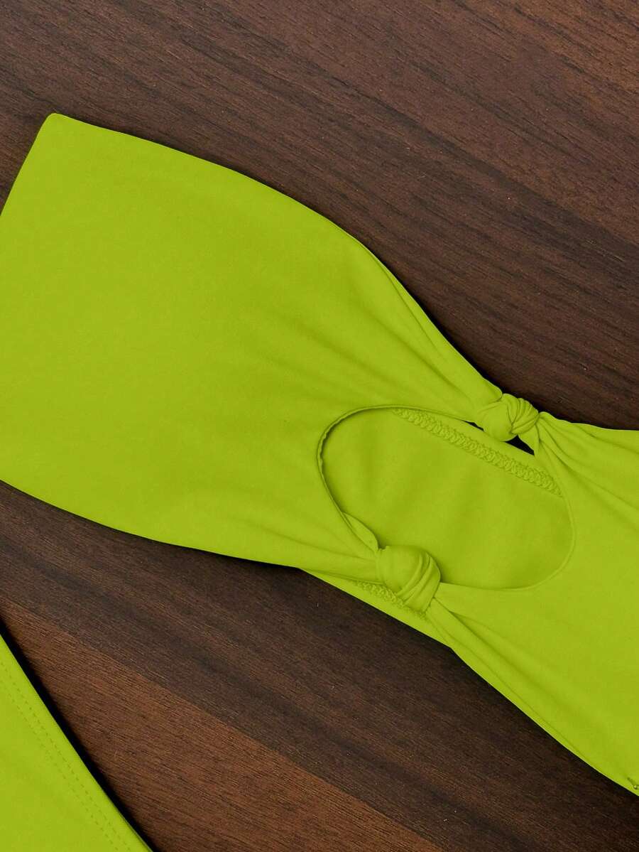 Swim Vcay Solid Color Bikini Swimming Suit For Beach Vacation, Strapless, Wireless For Summer